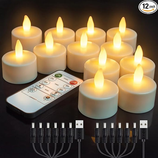 Rechargeable Tea Lights with Remote, Led Candles Flickering Flameless Tealights Candles, Battery Operated Candles for Home Restaurant Hotel Party Halloween Decorations, 12 Pack