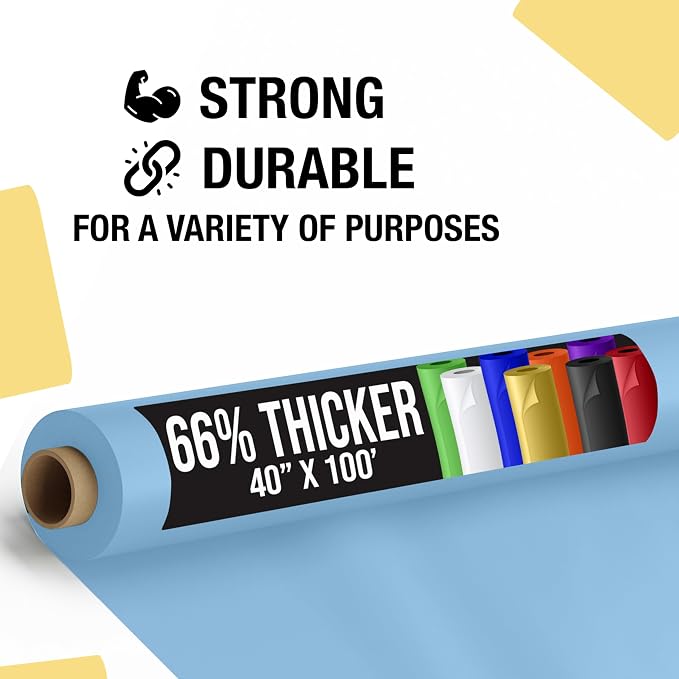 Party Solids 66% Thicker Premium Light Blue Plastic Table Cover Roll 40" X 100' Table Cloth Plastic Cover Roll Quality Thick Banquet Rolls Disposable Tablecloth Rolls Strong American Based Company