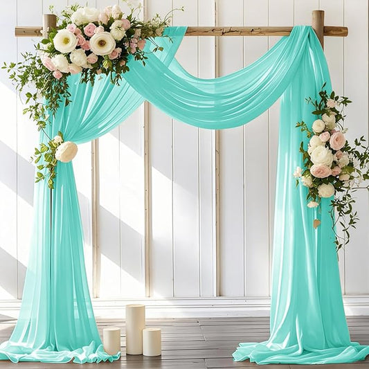 LINXTAR Wedding Arch Draping Fabric 30'' x 18FT Sheer Chiffon Arch Drape Backdrop 1 Panel Teal Drape for Bridal Shower Baby Shower Photo Booth Church Decor Birthday Party Outdoor Decoration