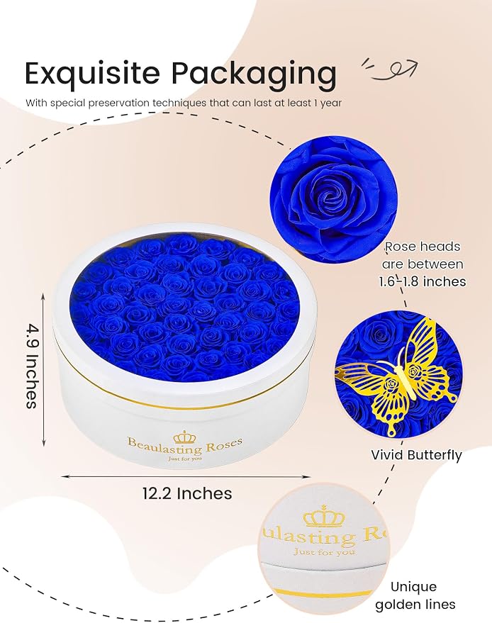 47 Preserved Roses Forever Flowers Real Roses in a Box Mother's Day Birthday Flowers for Her Mom Women Wife Valentine's Day, Royal Blue Roses