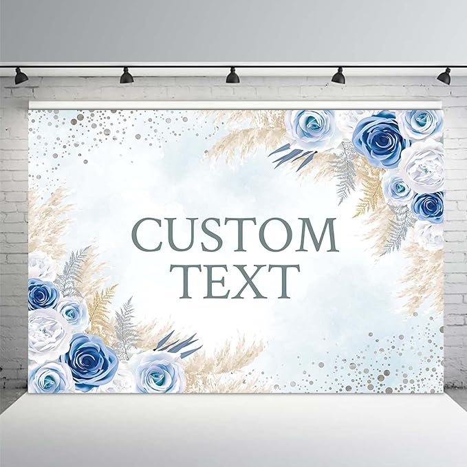 MEHOFOND Custom Boho Happy Anniversary Backdrop Blue Floral Bohemia Pampas Grass Anniversary Banner Cheers to Marriage Wedding Party Decorations Memorial Portrait Photo Booth Background 10x7ft