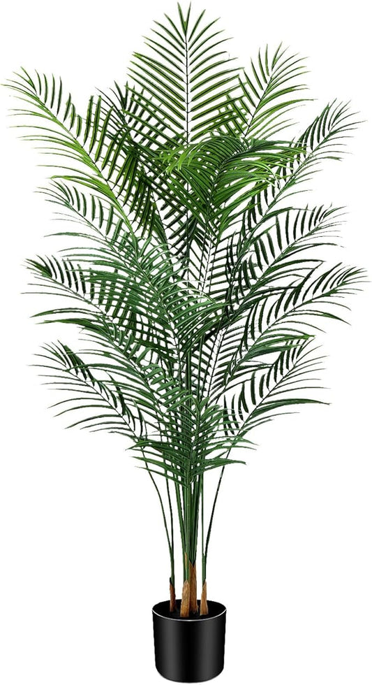 6ft Artificial Palm Tree Indoor, Large Fake Tropical Areca Palm with 18 Trunks, Tall Faux Floor Plants for Indoor Living Rooms Offices Bedroom Home Decor