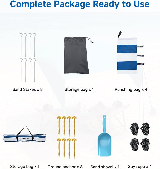 Slsy Beach Tent, 100 Sq.Ft. UPF 50+ Sun Shelter Canopy Cabana, Wind-Resistant Beach Shade with Sandbags, Stakes & Guy Lines, Easy Setup Outdoor Shelter for 6 People