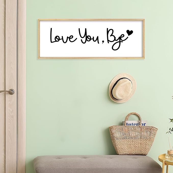 YWJKWLGS Love You Bye Wall Decor Above Door, Entryway Door Sign for Mudroom | Farmhouse Rustic Natural Wood Framed, 32x12 Inches, Living Room, Farewell Wall Art, Last Thing They See Leaving Home