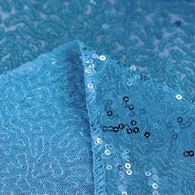 Sequin Tablecloth for Parties 132 Inch - Sparkle Glitter Cloth Round Table Cover Overlay for Wedding Baby Shower Ceremony Birthday Cake Table Holiday Banquet Decoration(Baby Blue)