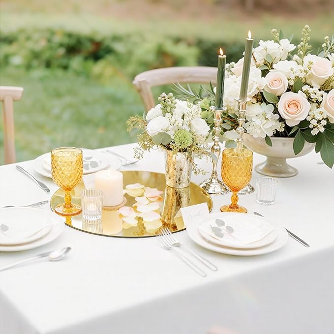 24PCS Gold Round Mirror Plates for Centerpieces, 10" Flat Circle Mirror Trays for Tables, Decorative Mirror Centerpieces for Wedding Party, Circle Mirror Candle Plates for Table Decor, Reception Event