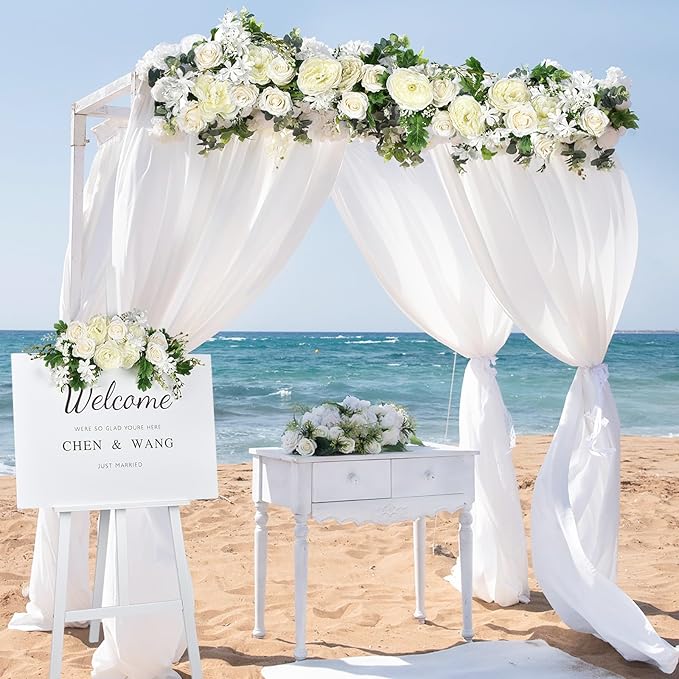DearHouse 2Pack Artificial Peony Flower Garland - Silk Peony Garland with White Flowers for Wedding Party Table Decoration,6ft/Strand