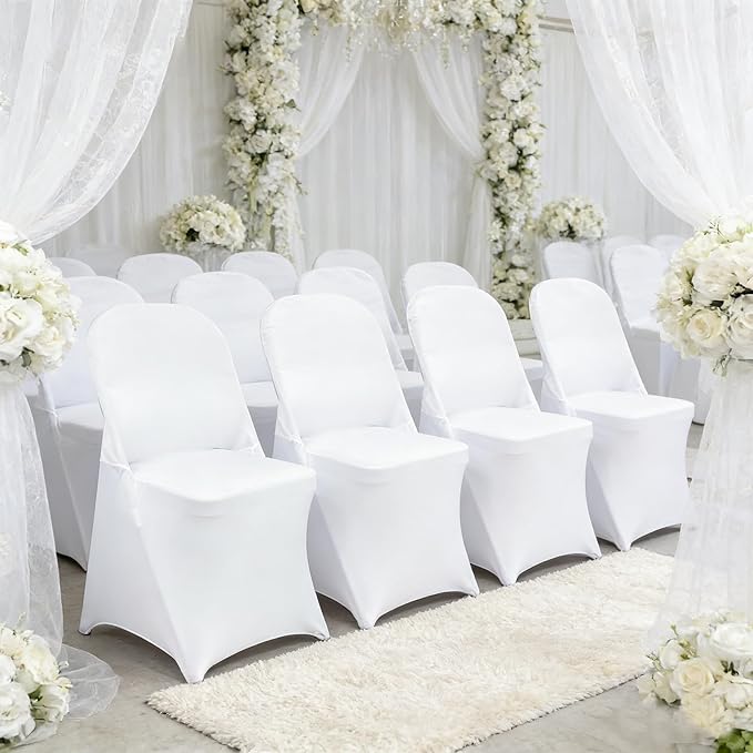 HAINARverS Stretch Spandex Folding Chair Covers 30PCS Universal Fitted Chair Cover Protector for Wedding,Party, Banquet, Holidays, Celebration, Decoration(White, 30 PCS)