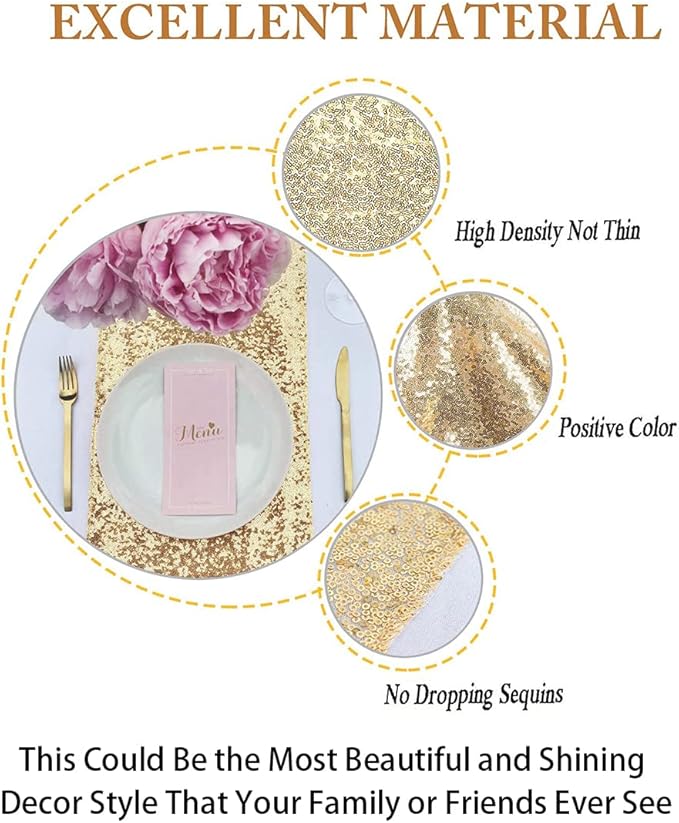 ShinyBeauty Dining Table Runners 10 Packs of 12 X 108 Sequin Table Runner Light Gold Coffee Table Runner Christmas Table Runner 108 Inches Long for Outdoor Thanksgiving Kitchen Party Wedding Dining