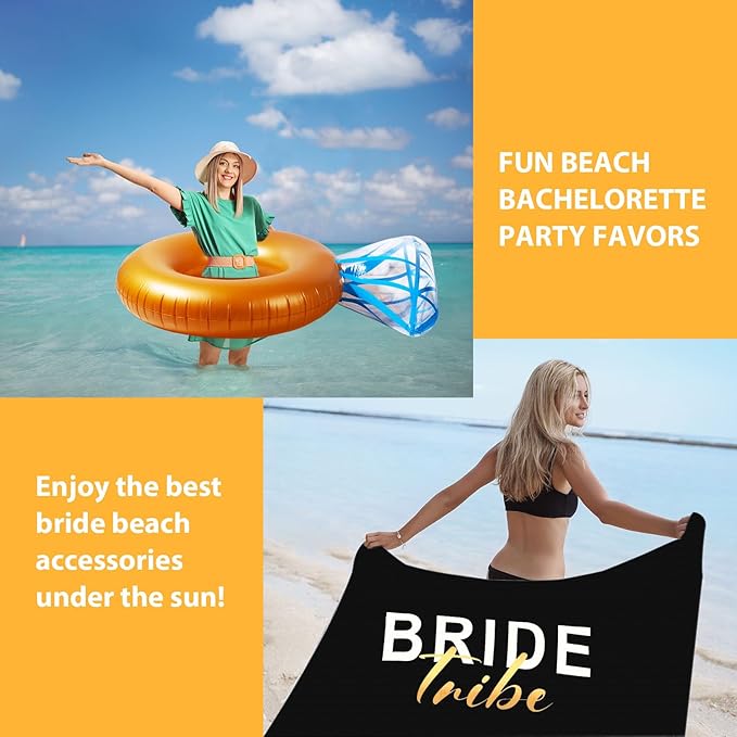 10 Pcs Bachelorette Party Favor Kit,Bachelorette Gifts for Bride,Bride Beach Towels& Bachelorette Inflatable Swim Float,Bridal Shower Decor Ring Pool Float Heart Sunglasses Bulk Bride to Be Sash