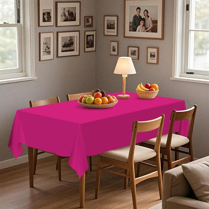 54IN X 160FT Plastic Table Cover Roll with Cutter Box, Cut to Size Plastic Table Cloths for Parties, Birthday, Disposable Tablecloth Roll for All Shape Tables (Fuchsia, 54 Inch X 160 Feet)