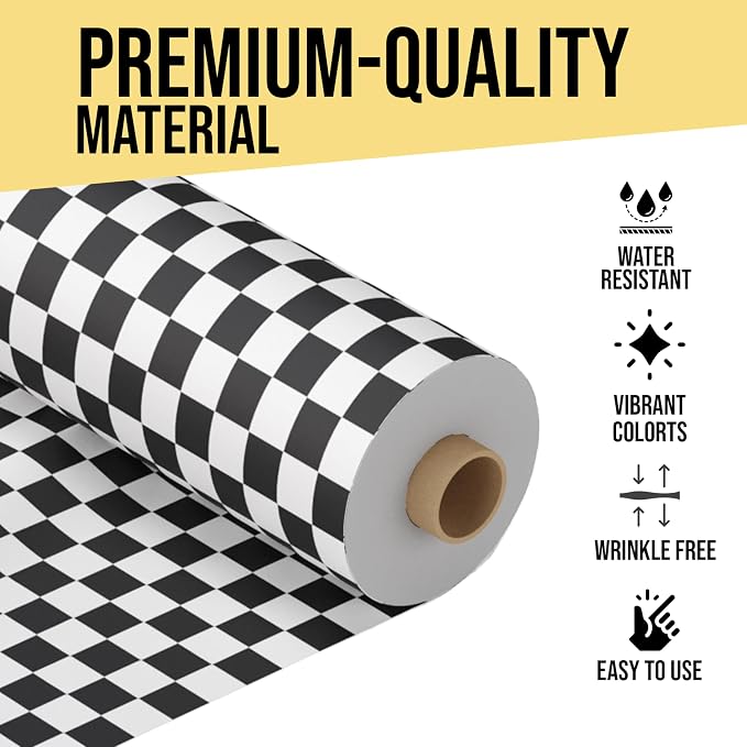 Party Solids 66% Thicker Black White Checkered Plastic Table Cover Roll 40" X 300' Table Cloth Plastic Cover Roll Quality Thick Banquet Rolls Disposable Tablecloth Rolls Strong American Based Company