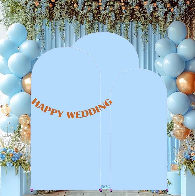 HAINARverS Set of 3 Wedding Arch Cover 6FT,6.6FT,7.2FT Spandex Fitted Stretchy Arch Stand Covers,2 Sided Round Top Chiara Backdrop Cover for Birthday Party Banquet Arch Decoration(Baby Blue)