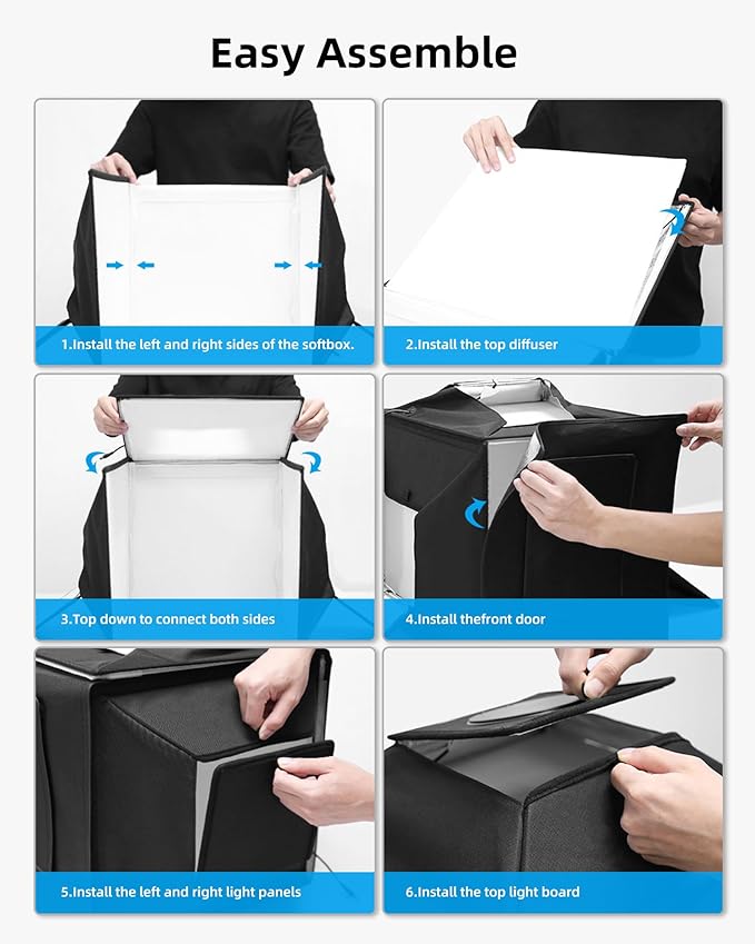 Glendan Portable Light Box Photography: 20"x 20" Upgrade Dimmable Photo Booth Soft Box with 1222 LED Lights - Photo Studio Box with 4 Color PVC Backdrops for Jewelry Product Photography
