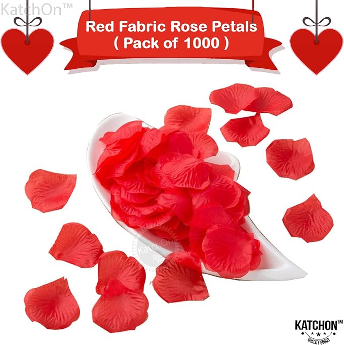 KatchOn, Rose Gold Happy Anniversary Balloons Letters - 16 Inch | Happy Anniversary Banner for Happy Anniversary Decorations | 000 Pcs Artificial Red Rose Petals - Silk, Fake Rose Petals for Romantic