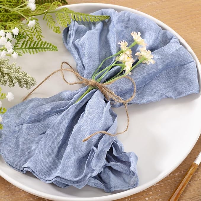 25pcs Dusty Blue Cheesecloth Napkins Spring Washable Boho Rustic Gauze Table Cloth Napkins Bulk 21x21 Inches for Wedding Party Bridal Baby Shower Birthday Table Decor