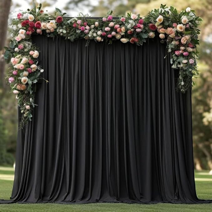Wrinkle Free Black Backdrop Curtains for Parties, Polyester Photo Backdrop Drapes 2 Panels 5x8ft for Weddings Birthday Photography Background Parties Halloween Decor, 10ft x 8ft