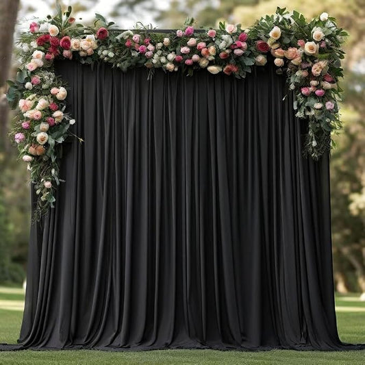 Wrinkle Free Black Backdrop Curtains for Parties, Polyester Photo Backdrop Drapes 2 Panels 5x8ft for Weddings Birthday Photography Background Parties Halloween Decor, 10ft x 8ft