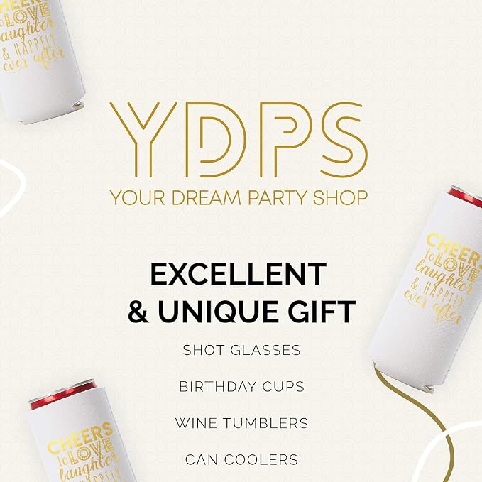 Wedding Can Cooler Decorations Set of 12 - Cheers to Love Laughter and Happily Ever After, Wedding Rehearsal Dinner Decorations - Bridal Showers, Engagement Party Favors for Guests and Supplies