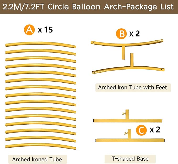 7.2ft Round Backdrop Stand Circle Gold Balloon Arch Metal Wedding Backdrop Ring Stand Frame for Party Birthday Baby Shower Flower Decorations Ceremony Anniversary Bridal