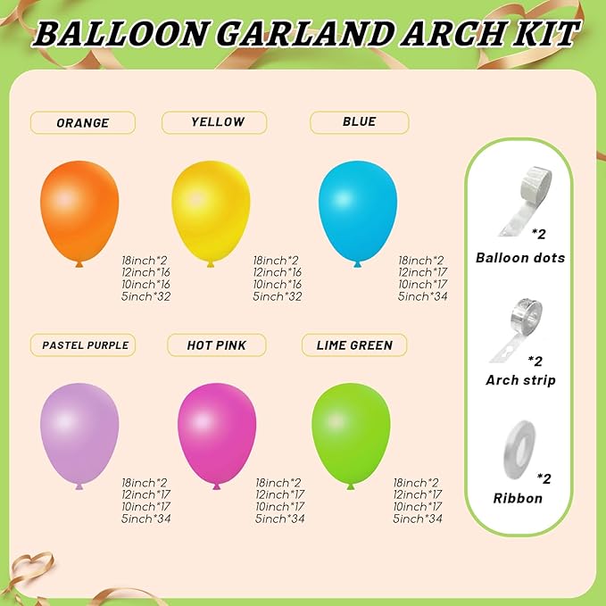 412pcs Summer Tropical Balloon Arch Garland Kit Different Sizes 18 12 10 5inch Rainbow Hot Pink Green Orange Blue Purple Balloons for Hawaiian Luau Aloha Baby Shower Birthday Party Decorations