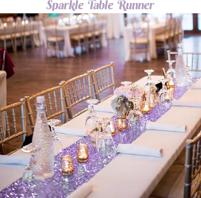 6 Pack Light Purple Sequin Table Runner 12" x 72" Sparkle Table Runner for Baby Bridal Shower Wedding Birthday Party Table Decor (Light Purple)