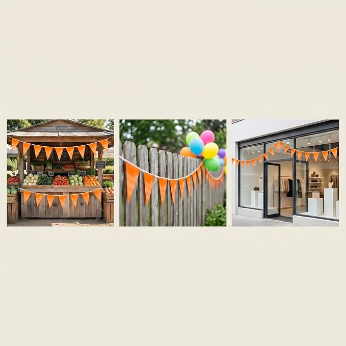 40M/130FT Macaroon Orange Triangle Pennant Banner Flag Metallic Fabric Bunting Garland for Christmas Graduation Anniversary Birthday Engagement Wedding Anniversary Casino Party Decorations Supplies