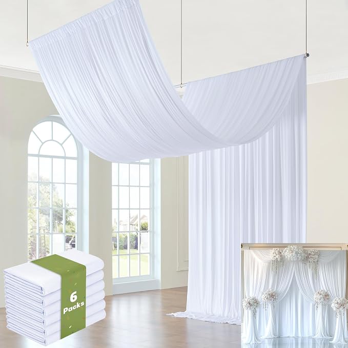 30ft x 14ft White Backdrop Curtains for Wedding-Wrinkle Free Backdrops Curtain Drapes Fabric Photo Back Drop Cloth for Baby Shower Photography, 6 Panels 14ft(H) x 5ft(W)