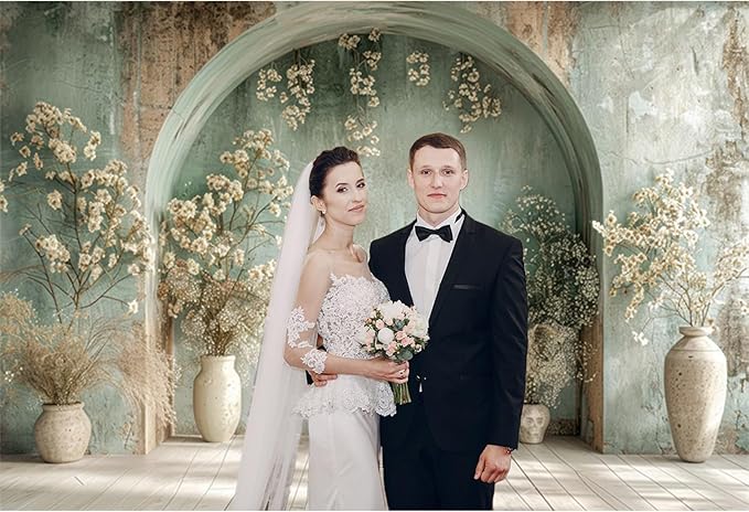 Baocicco 15x10ft Vintage Flower Wall Backdrops for Photography Mint Green Ancient Background Cloth Victoria Floral Bridal Shower Honeymoon Travel Vocation Props Wedding Engagement Party Banner Props