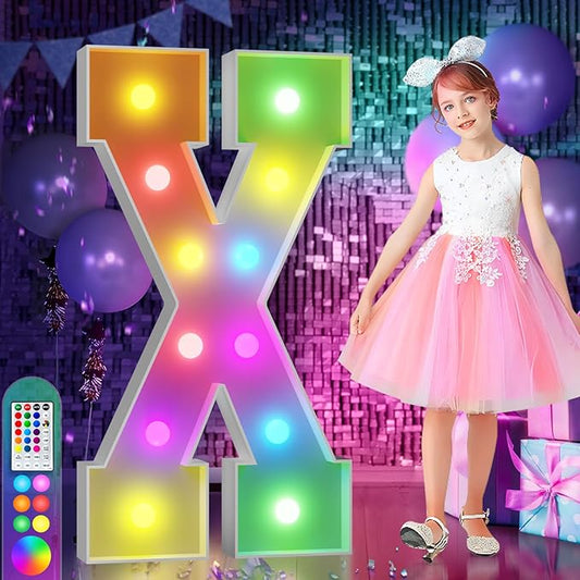 imprsv 4FT Colorful Marquee Letters X, 18 Colors Large Light up Letters Alphabet Sign with Remote, Large Marry Me Sign, Birthday Party Decorations Anniversary Wedding Decoration