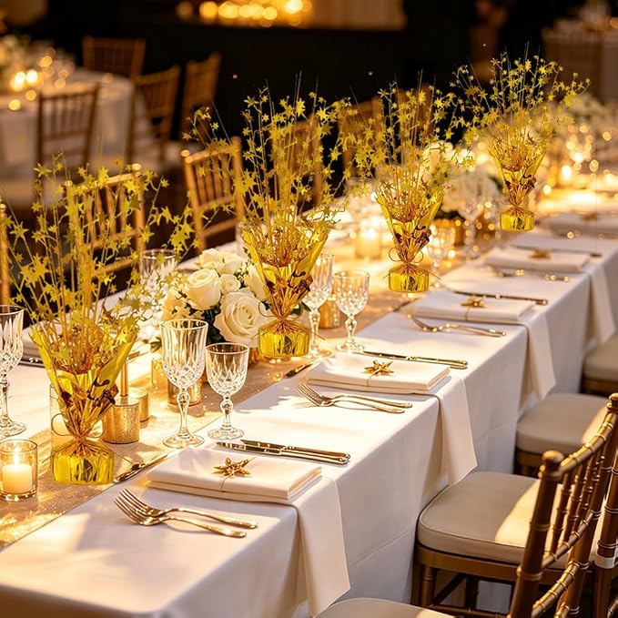 6 Pack Gold Star Burst Table Centerpieces, Metallic Foil Spray Table Decorations, Shiny Party Table Toppers for Birthday, New Year, Wedding, Anniversary, Graduation, Holiday Party Supplies