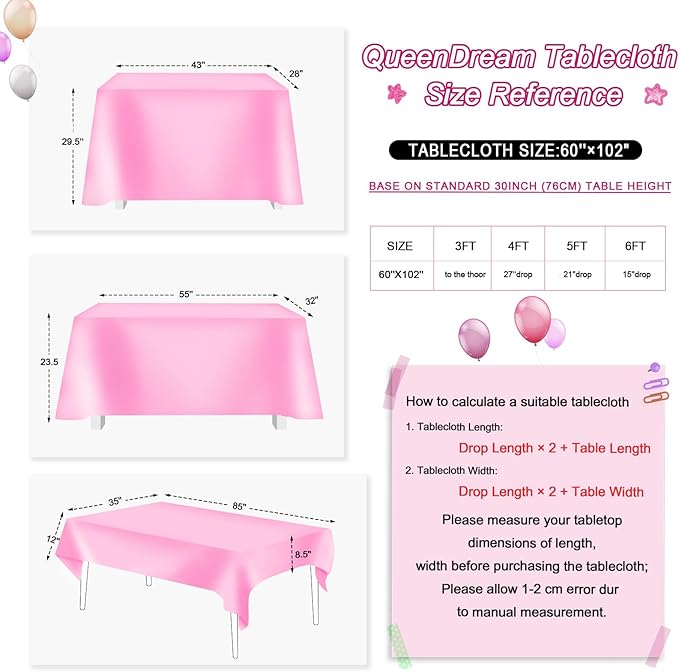 QueenDream Hot Pink Tablecloth 60 x 102 Inch Sequin Tablecloth Fuchsia Sparkly Tableclothfor Bridal Baby Shower Wedding Christmas Decorations