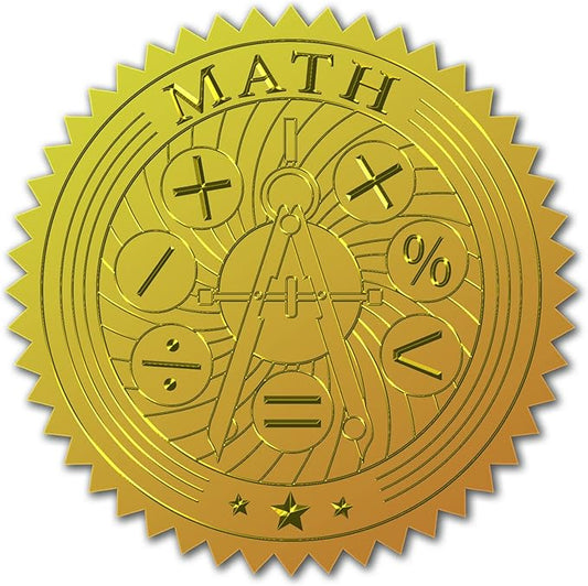 CRASPIRE 100pcs Gold Foil Certificate Seals - Math Embossed Gold Certificate Seals 2" Round Self Adhesive Embossed Stickers for Invitations, Graduation, Monogram