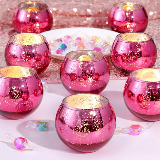 12 Pcs Hot Pink Candle Holders for Barbie Birthday Party Decorations- Summer Bridal Shower Decorations, Votive Candle Holders for Wedding, Pink Candle Centerpieces for Disco, Cowgirl Party