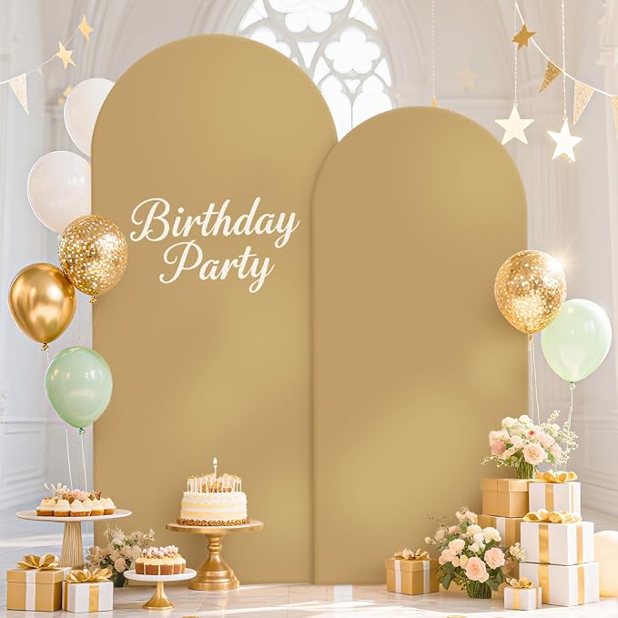 FUHSY Arch Covers 7.2 and 6ft Brown Spandex Arch Stand Cover Nude Tan Chiara Arch Backdrop Cover Set of 2 Wedding Arched Cover Baby Shower Back Drop Covers for Bridal Shower Party Banquet Decor