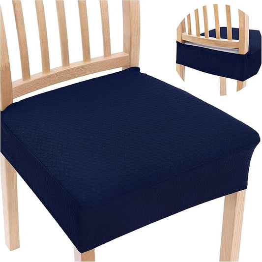 Smiry Stretch Jacquard Seat Covers for Dining Room Chairs Set of 2, Removable Washable Chair Seat Protector Slipcovers, No Rear Covers, Federal Blue