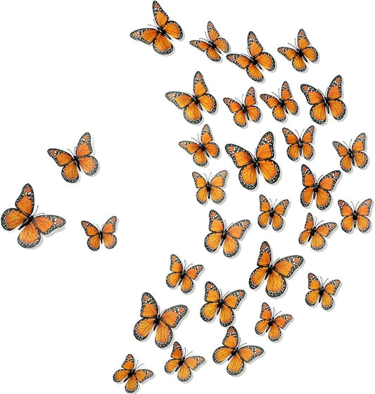 Chuangdi 48 Orange Monarch Butterfly Decorations 3 Size Fake Butterflies Realistic Butterfly Craft Artificial Mariposas Wall Decor for Craft Wedding Home Birthday Party (3.2inch,4inch,4.7inch)