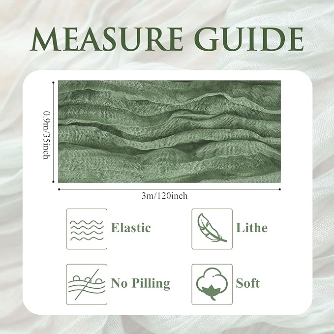 6PCS Table Runner Cheesecloth 10FT Sage Green Boho Gauze Cheese Cloth Rustic Sheer Table Runners for Wedding Bridal Baby Shower Party Decoration