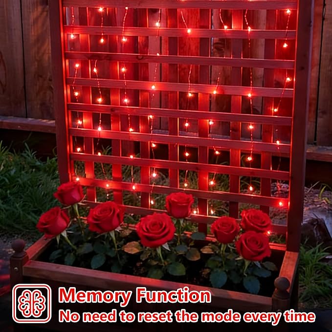 YEGUO 4 Pack Halloween Solar Fairy Lights, Each 33ft 100 LED Red Christmas Lights Outdoor Waterproof, 8 Modes Sliver Wire Solar String Lights
