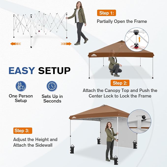 EAGLE PEAK Commercial Canopy 10x10 Pop Up Canopy Tent with 1 Sidewall, Easy Setup Heavy Duty Instant Event Shelter for Vendors & Markets, Outdoor Sun Shade, Khaki