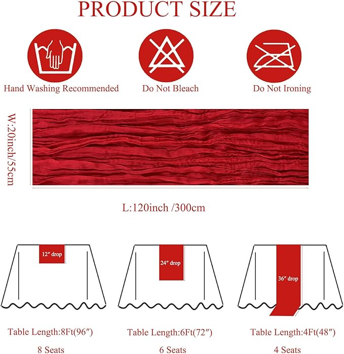 12Pack Red Cheesecloth Table Runner 10Ft Gauze Table Runner Red Cheese Cloth Table Runners Long Sheer Fabric Tablerunners for Wedding Party Bridal Shower Thanksgiving Christmas