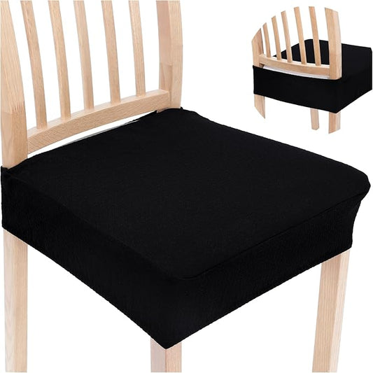 Smiry Stretch Jacquard Seat Covers for Dining Room Chairs Set of 10, Removable Washable Chair Seat Protector Slipcovers, No Rear Covers, Black
