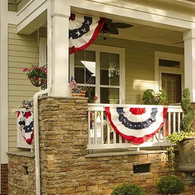 Bradford 6 Pack American Bunting Flags 3x6 ft for Outdoor Embroidered USA Bunting Flags with 3 Brass Grommets, US Pleated Fan Flag Patriotic Half Fan for 4th of July Memorial Day