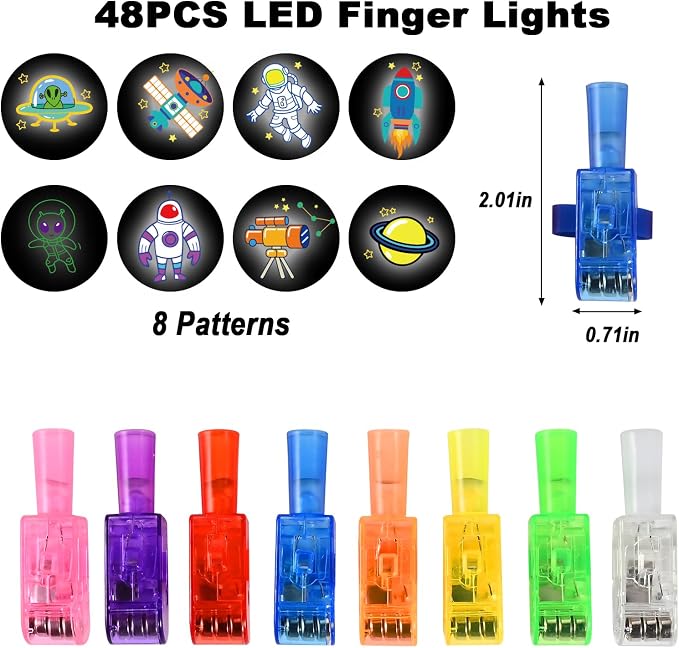 GOLDGE 48 LED Finger Lights-Space themed Party Favors, Glow in the Dark Light Up Flashlights Toys for Kids, Space Birthday decorations, Classroom Prizes, Party Goodie Bags Fillers, Family Fun