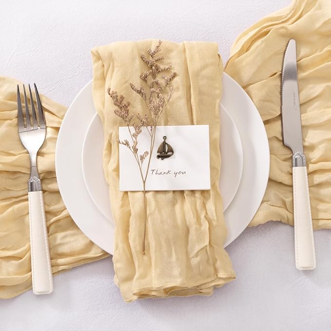 20 Pack Champagne Cheesecloth Napkins Washable Spring Summer Cloth Napkins Set of 20 Bulk 21x21 Inches Table Napkins for Wedding Baby Bridal Shower Birthday Dinner Party Decor