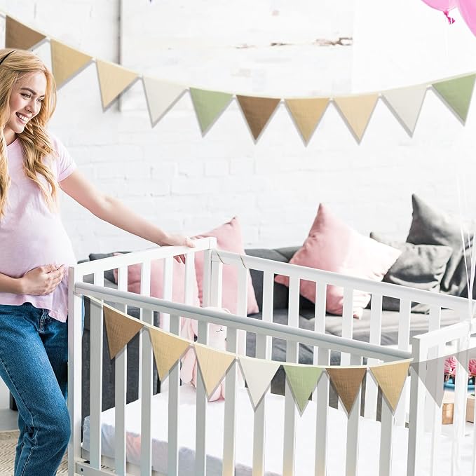 Oudain 2 Pcs Pennant Banner Flags Nursery Garland Triangle Bunting Flags Playroom Wall Decor Banner for Nursery Baby Shower Birthday Boho Wedding Party Event, Each 7.75 ft(Boho Color)