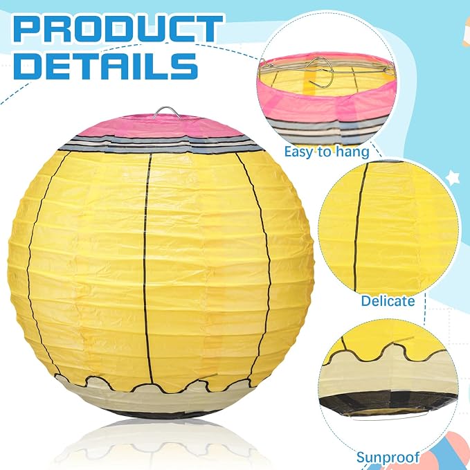 Retisee 12 Pcs Back to School Classroom Paper Lanterns 10 Inch Classroom Hanging Decoration Pencil Crayon Apple Decorative Lanterns Ceilings Decor for First Day of School Welcome Party Supplies