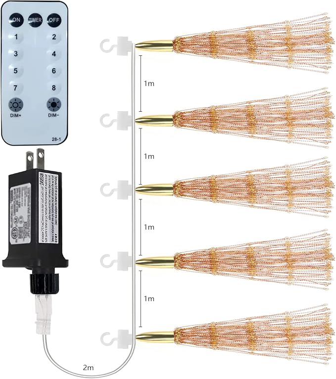 PXBNIUYA 5 Pack 1000LED Plug in Starburst Sphere Lights,Firework Light 8 Modes Dimmable Remote Control Waterproof Hanging Copper Wire Fairy Light for Patio Party Tent Christmas (Warm White)