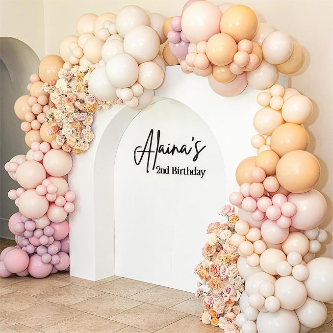 Beige Blush Pink Double Stuffed Balloons Different Size 115Pcs 5/10/12/18" Ivory Cream Blush Balloons Arch Garland kit for Boho Birthday Baby Shower Bridal Shower Gender Reveal Wedding Party