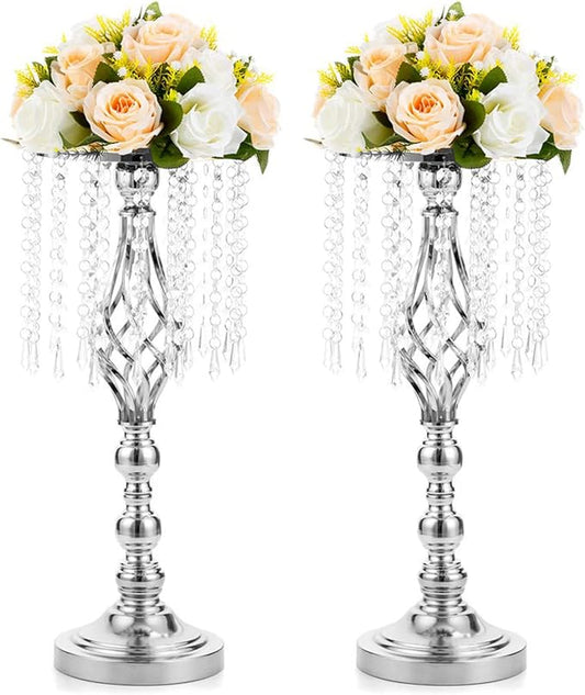 2 Pcs 19.3 inches Tall Crystal Flower Stand Wedding Road Lead Tall Flower Holders Centerpiece Crystal Flower Chandelier Metal Flower Vase for Reception Tables Wedding Supplies